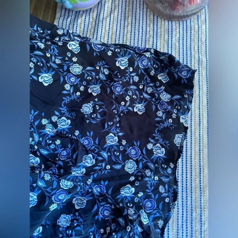 SANDRO  Paris  Womens Sz34 XS Black Blue Floral Silk Heart Romper Jumpsuit NWT - Picture 10 of 16